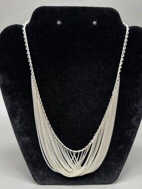 Vintage 925 Sterling Silver 24-Strand 18" Waterfall Bib Necklace - Elegant Style